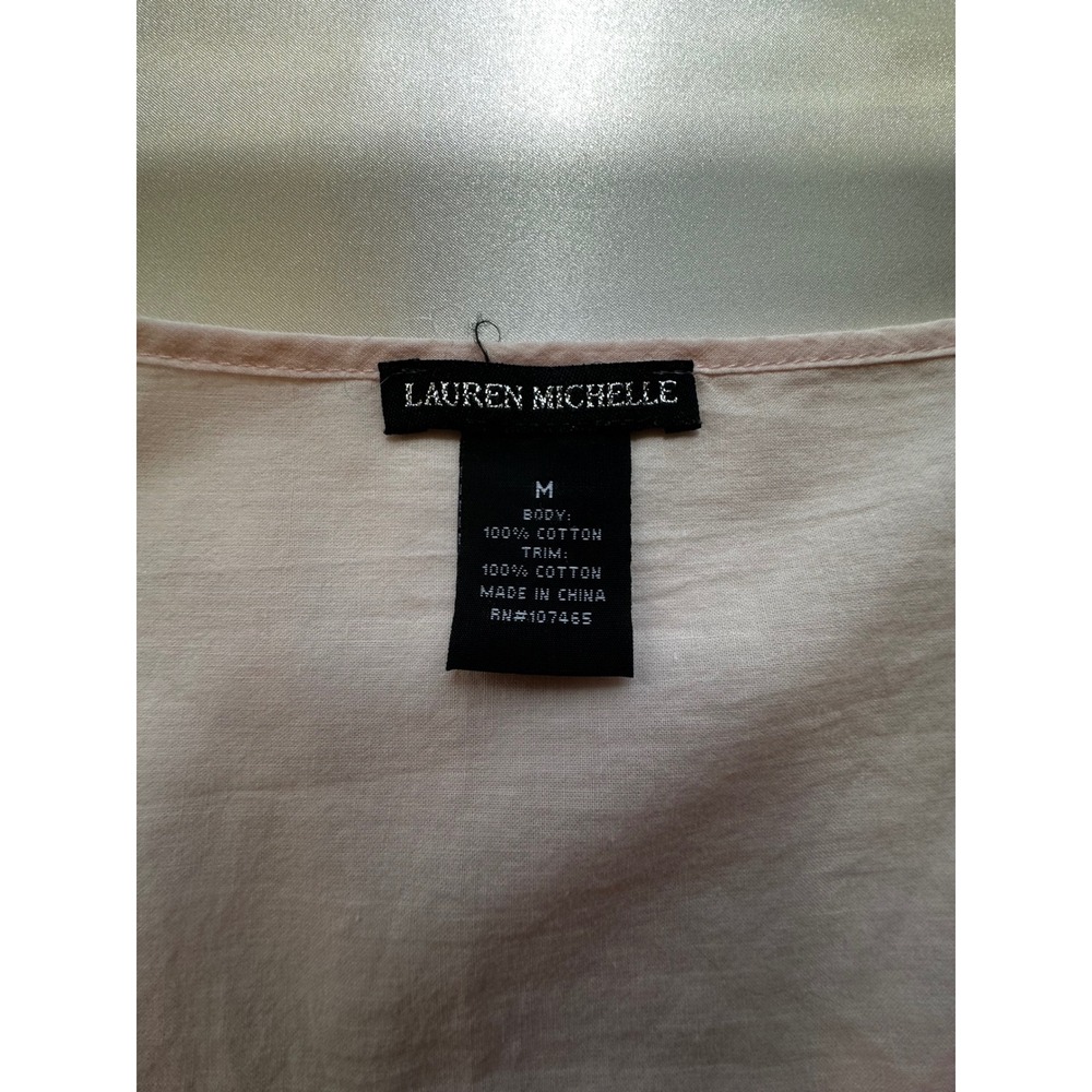 Lauren Michelle Pink Cotton Embroidered Crochet Lace Blouse Top Medium - Picture 4 of 6